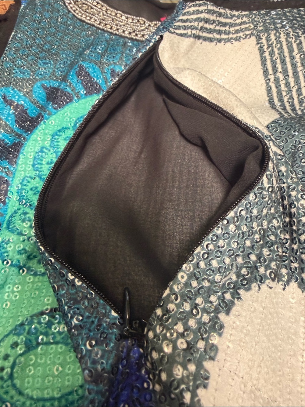 Mini Dress Gusto Lowxury Size 38 Teal Sequin Beaded Sleeveless - Picture 7 of 11